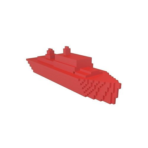 Voxel Style Simple Warship v1 003 Low-poly 3D model