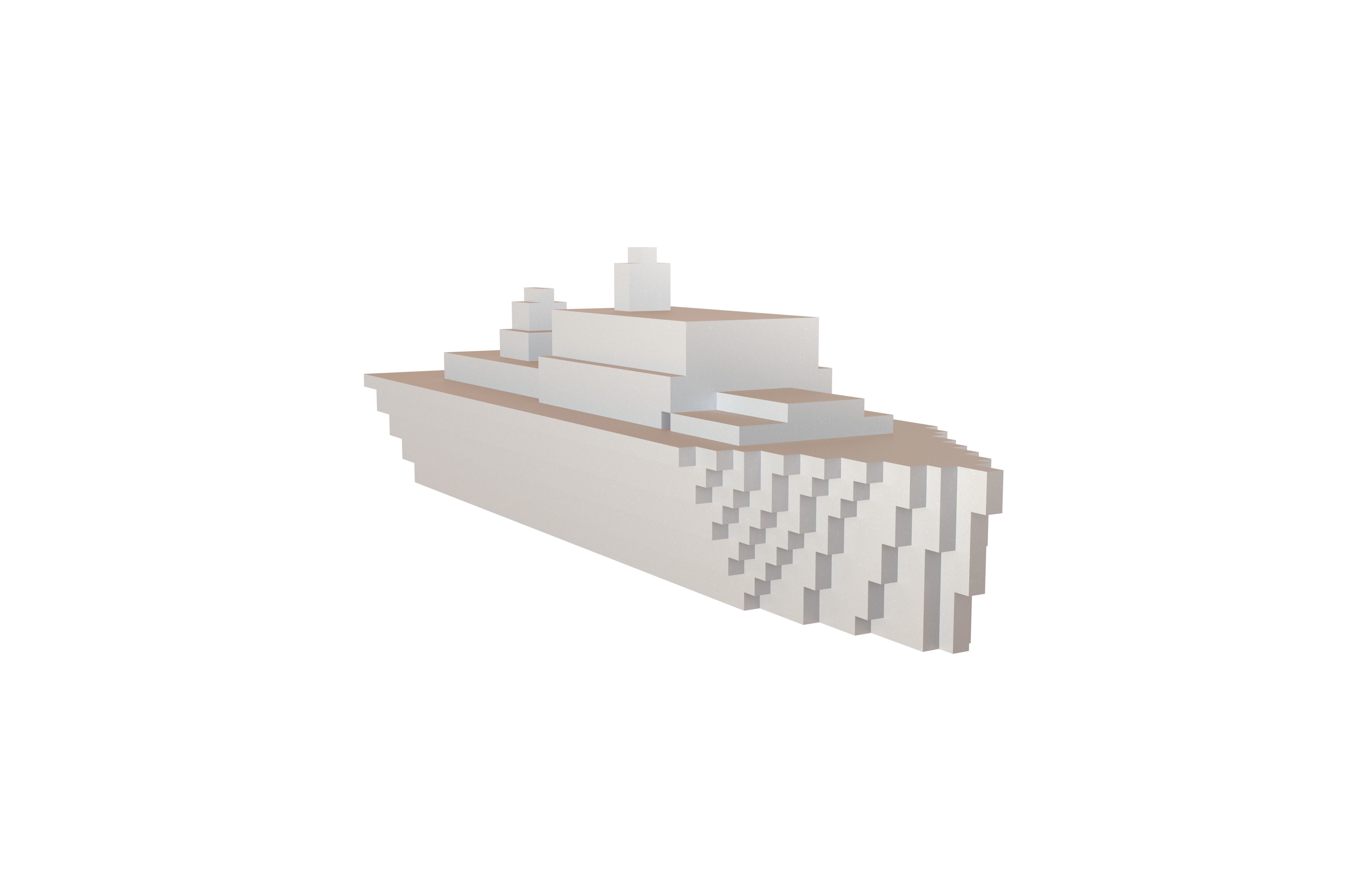 Voxel Style Simple Warship v1 006 Low-poly 3D model_1