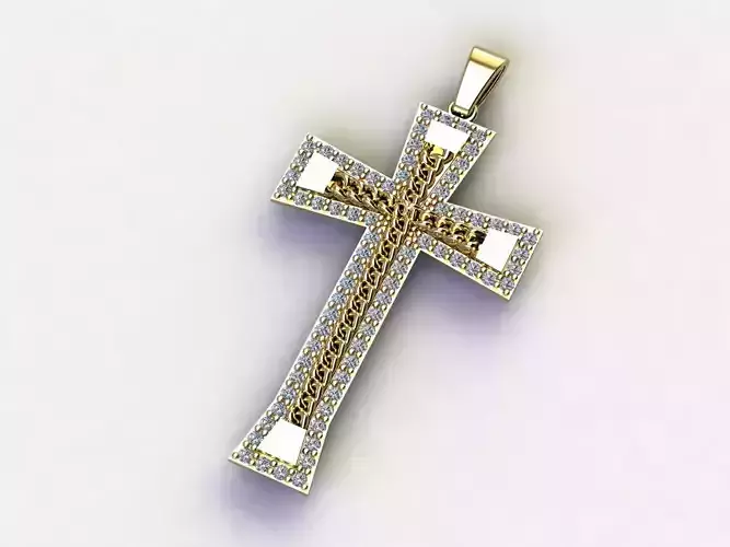 Cross Necklace Classic Diamond Pendant 3Dmodel 3D print model 5