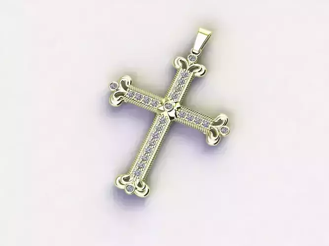 Cross Necklace Classic Diamond Pendant 3Dmodel 3D print model 34