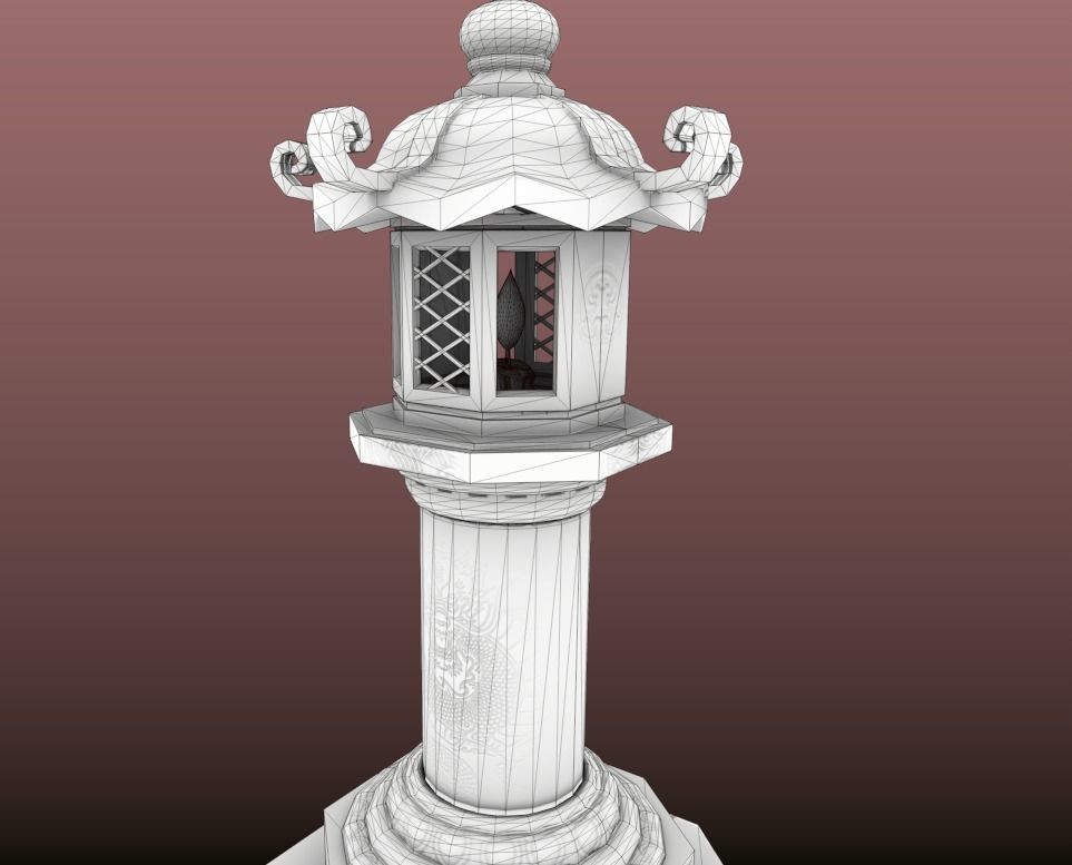 Japanese Lantern gameready stylized Low-poly 3D model_13