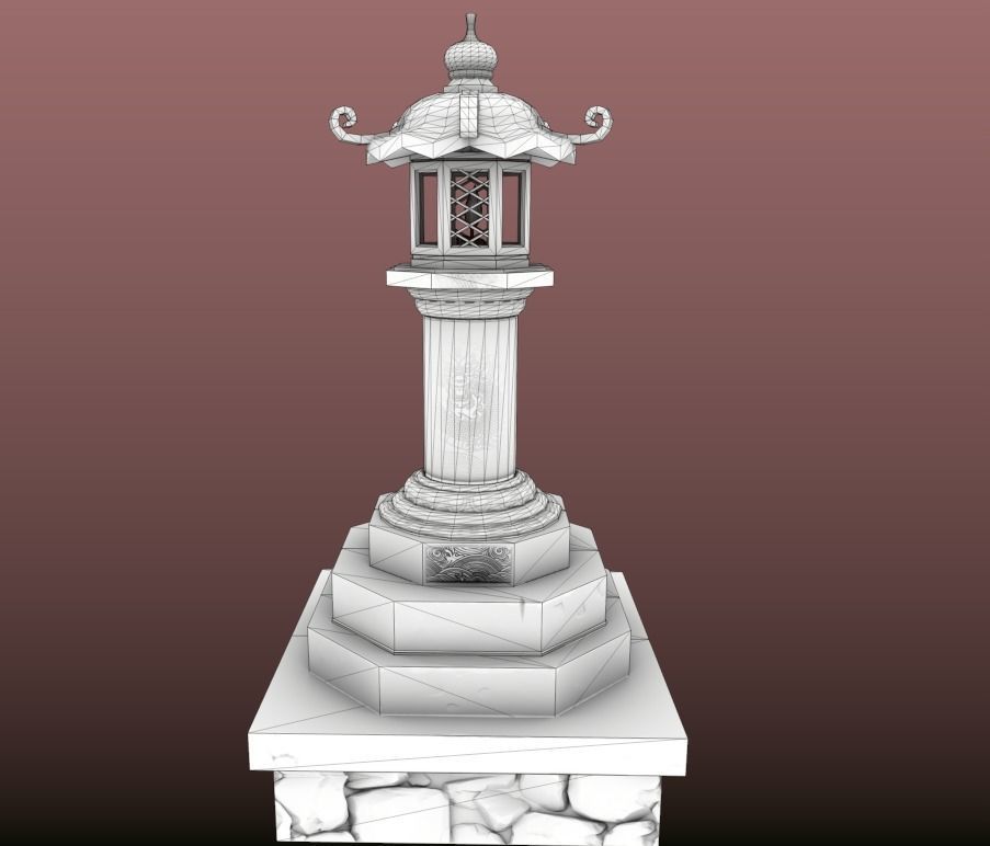 Japanese Lantern gameready stylized Low-poly 3D model_9
