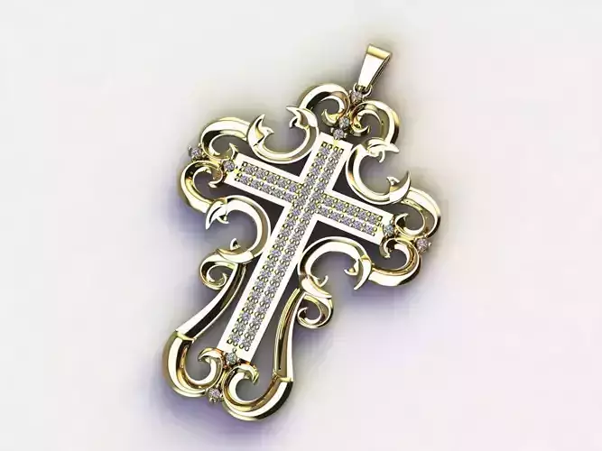 Cross Necklace Classic Diamond Pendant 3Dmodel 3D print model 30