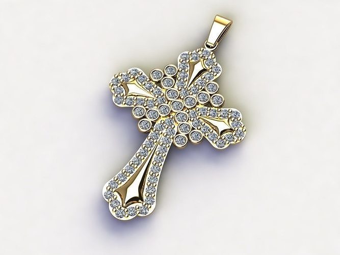 Cross Necklace Classic Diamond Pendant 3Dmodel 3D print model 21 3D print model