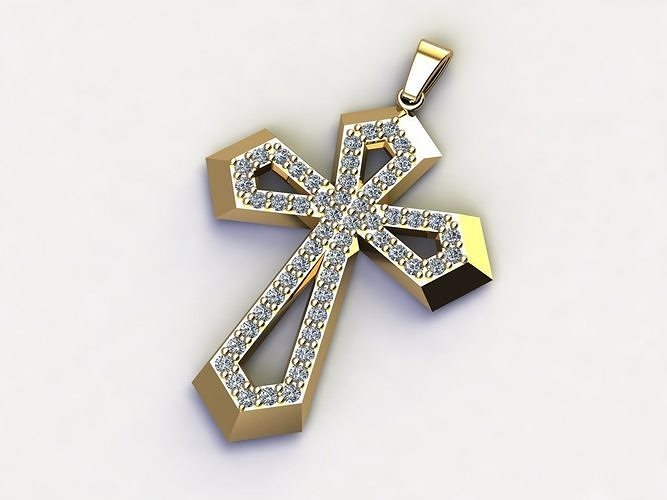 Cross Necklace Classic Diamond Pendant 3Dmodel 3D print model 20 3D print model