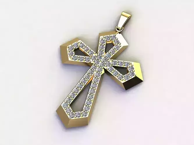 Cross Necklace Classic Diamond Pendant 3Dmodel 3D print model 20 3D print model