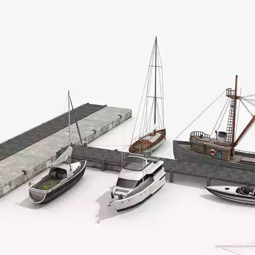 Pier with Sailboats and Yachts 3D Models Scene
