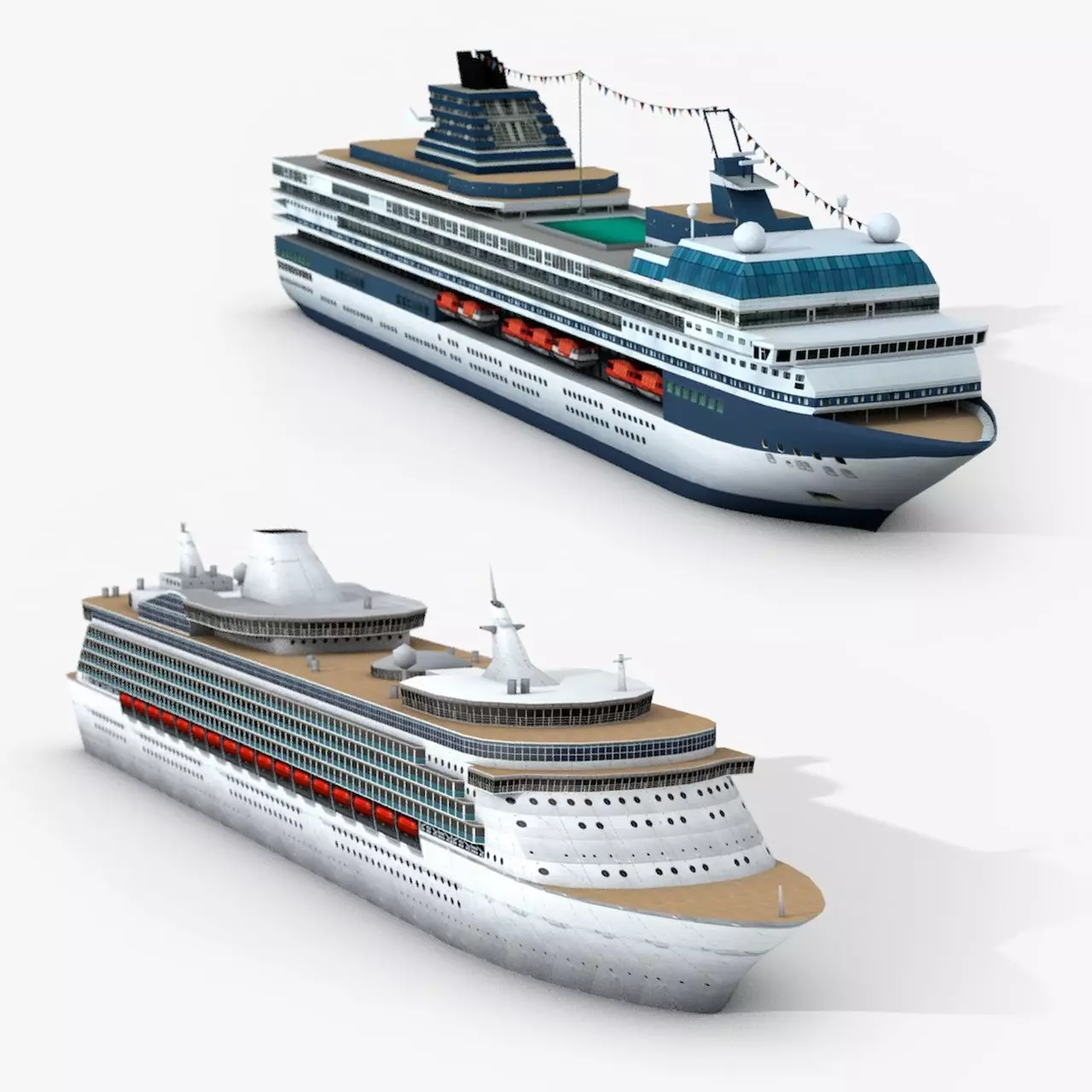 Two Lowpolygonal 3D Models of Cruise Liner Ships Low-poly 3D model_0