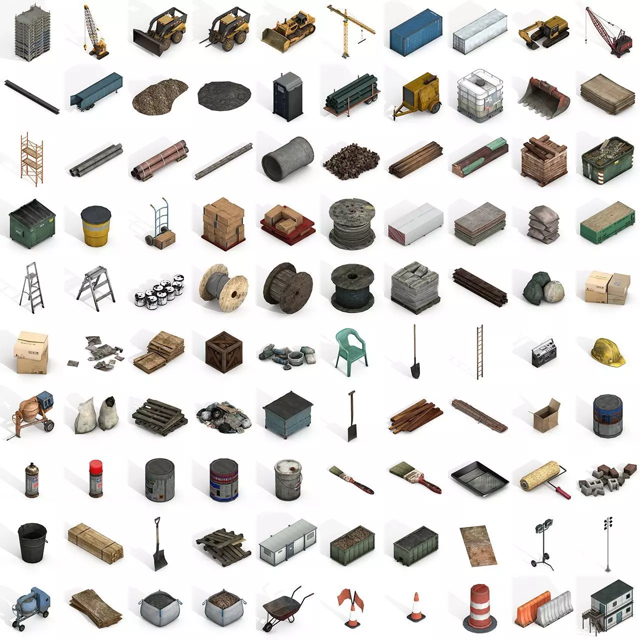 Construction Assets Collection of Building Materials Low-poly 3D model_0
