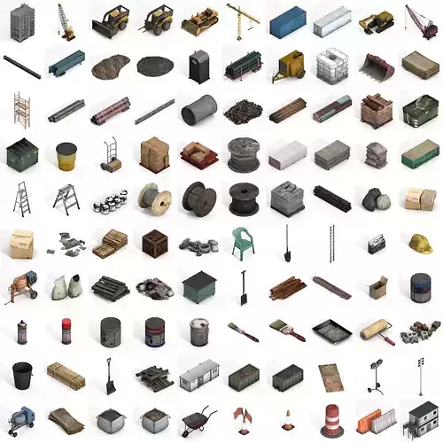 Construction Assets Collection of Building Materials Low-poly 3D model