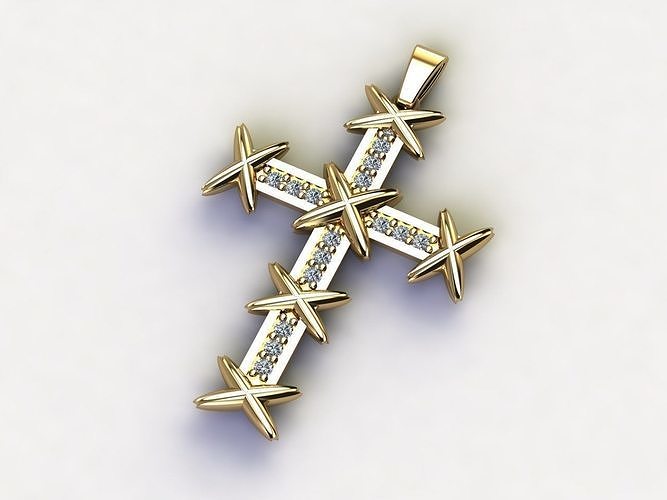 Cross Necklace Classic Diamond Pendant 3Dmodel 3D print model 19 3D print model