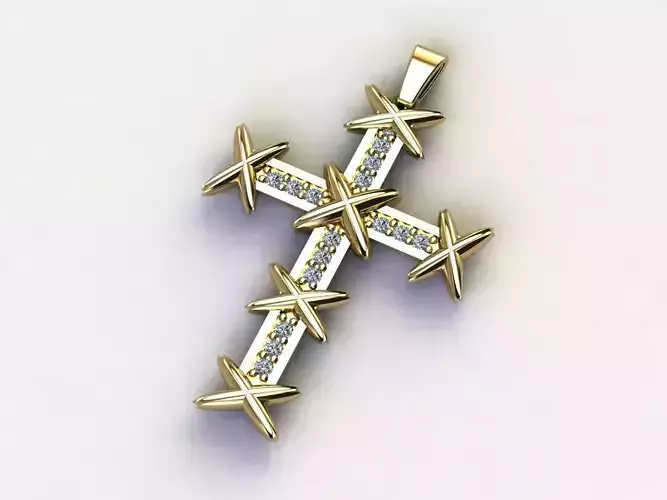 Cross Necklace Classic Diamond Pendant 3Dmodel 3D print model 19 3D print model