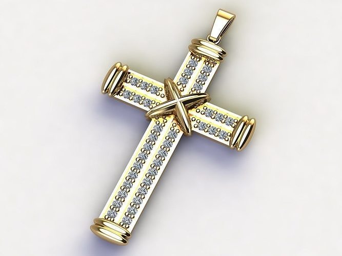 Cross Necklace Classic Diamond Pendant 3Dmodel 3D print model 14 3D print model
