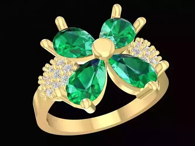 Elegant Four Leaf Flower Gemstone Ring for Women  2916