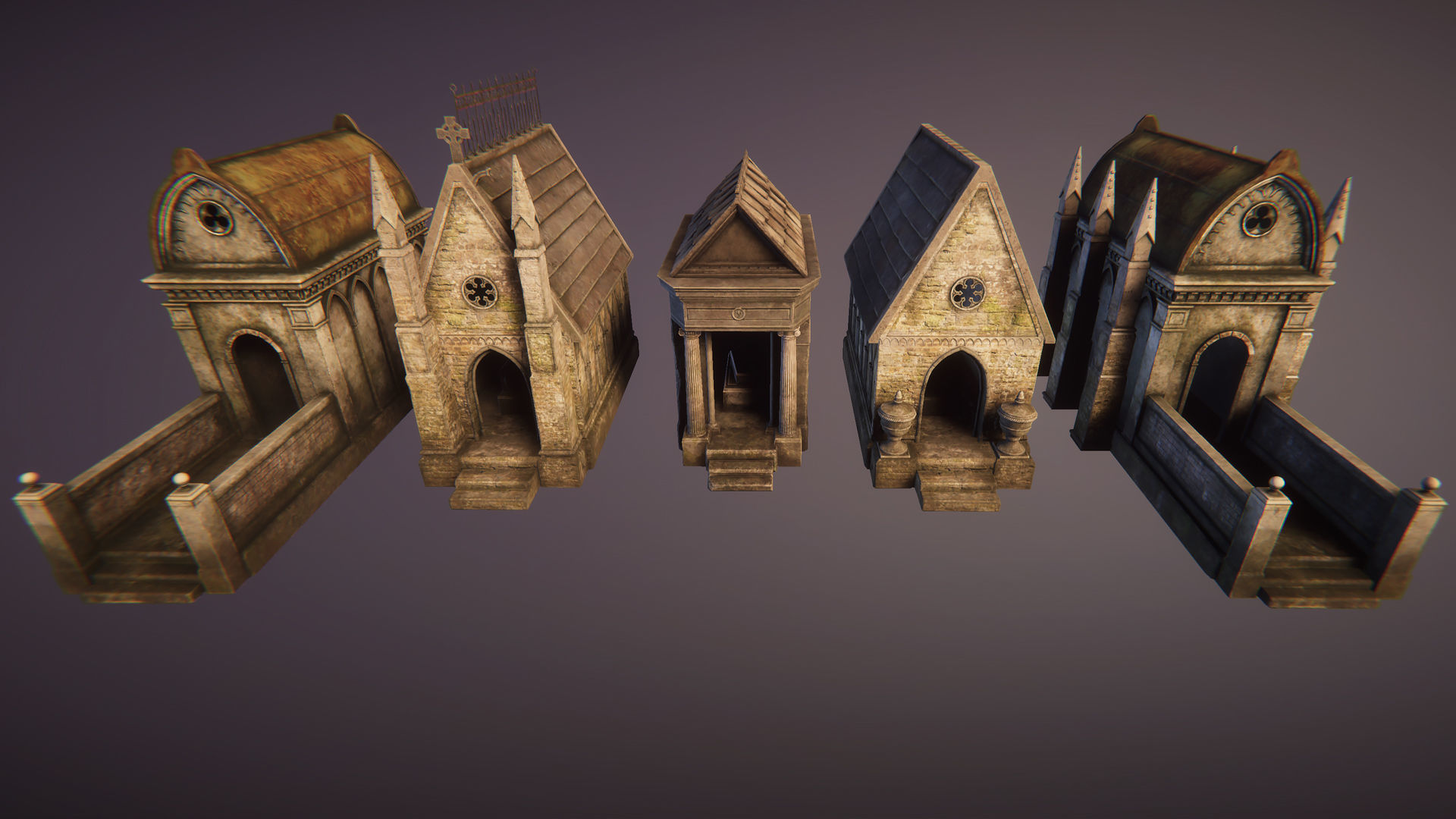 Old graveyard Low-poly 3D model_6