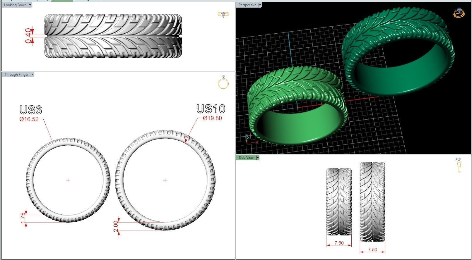 Tire Tread Auto Dirt Ring Wedding Band 3D print model_6