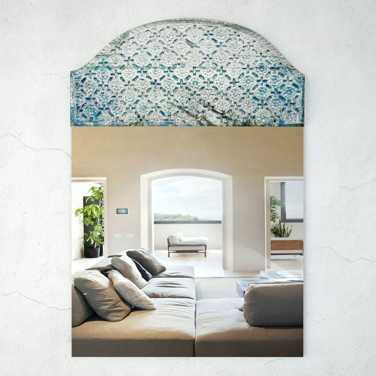 Old Blue Architectural Panel Mirror 3D model_0