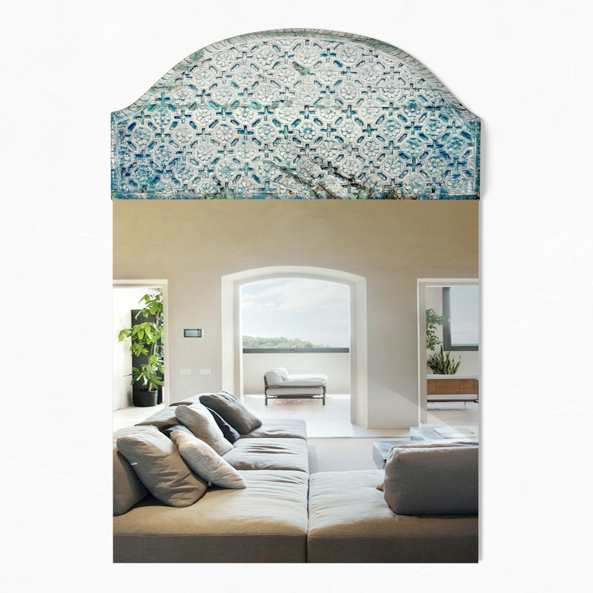 Old Blue Architectural Panel Mirror 3D model_1