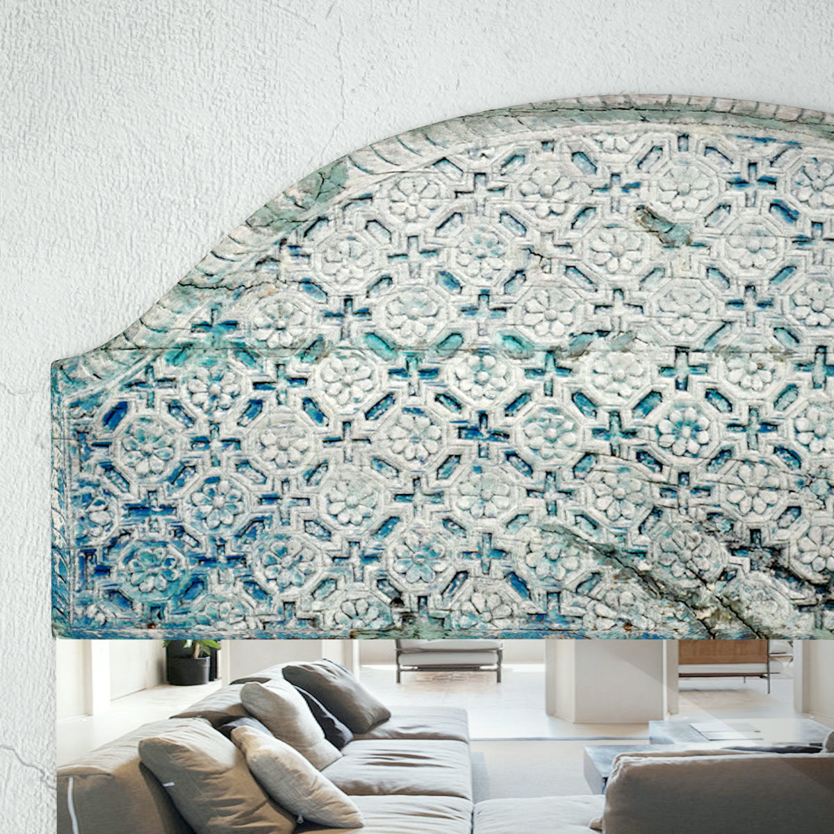 Old Blue Architectural Panel Mirror 3D model_6