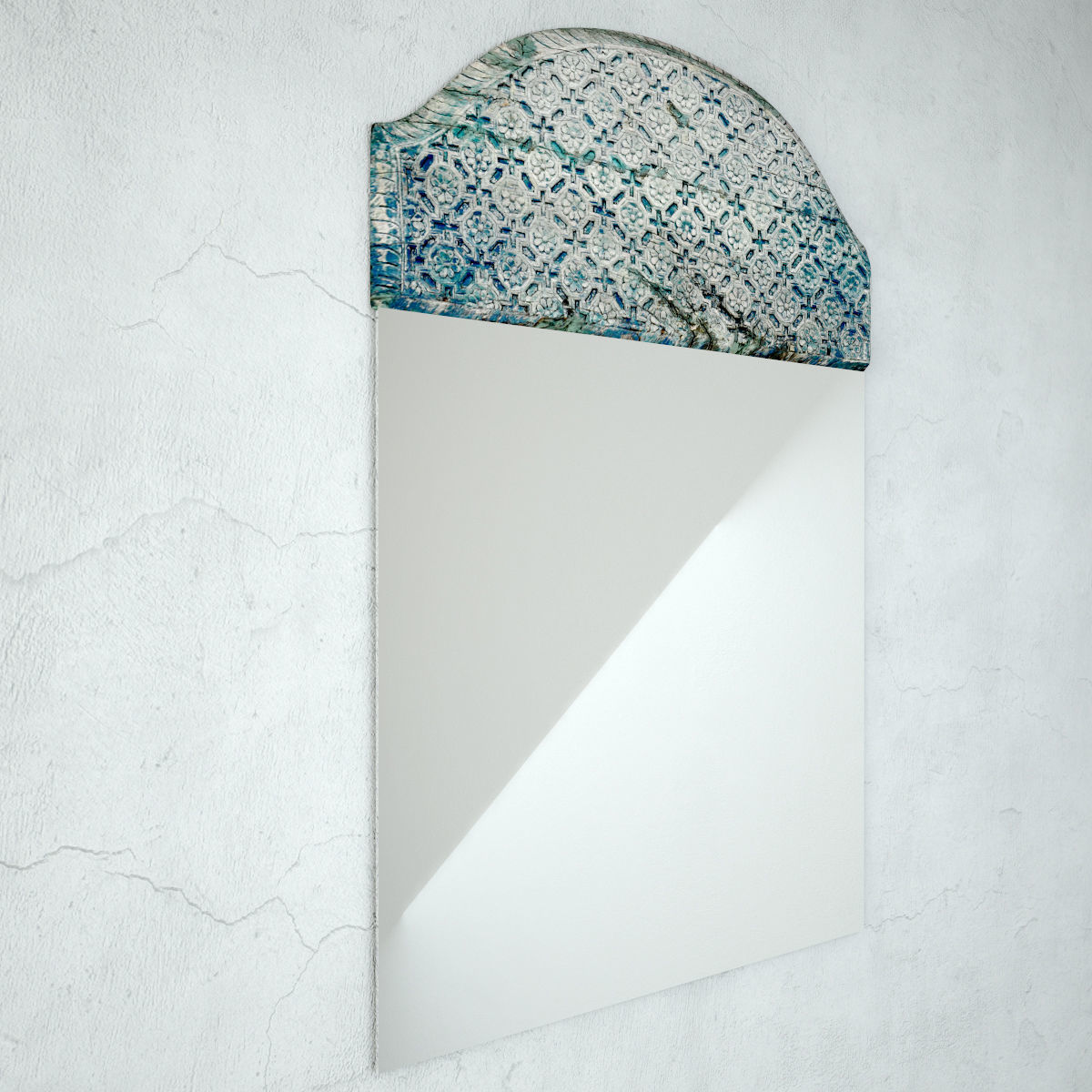 Old Blue Architectural Panel Mirror 3D model_4