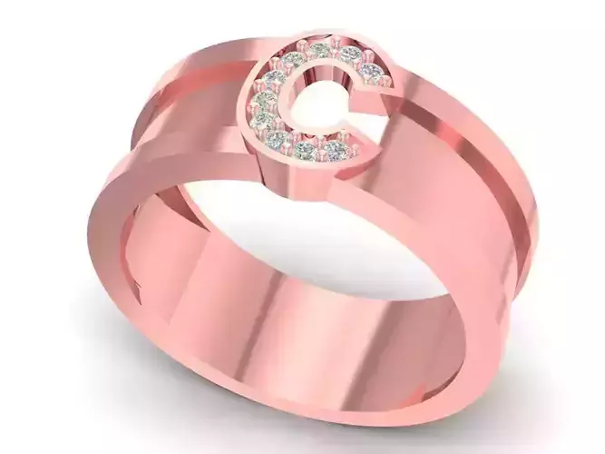 Modern Diamond Letter C Ring for Men and Women  2198