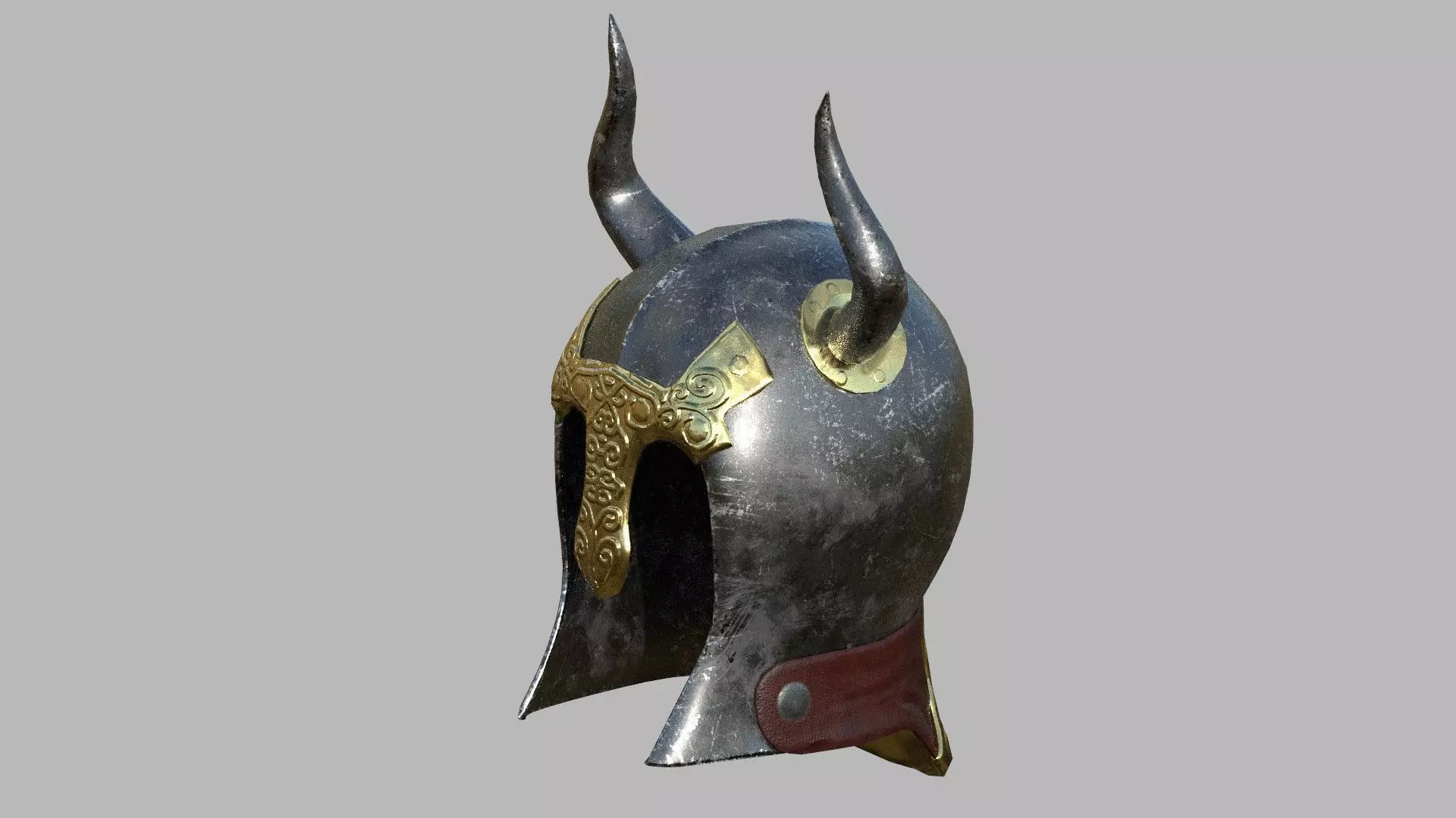 Horned barbarian helmet with PBR material Low-poly 3D model_0
