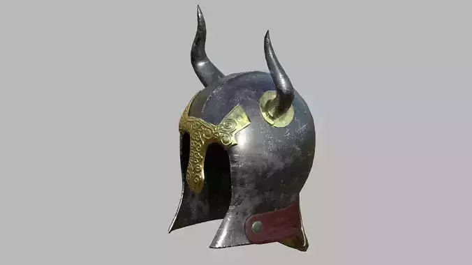Horned barbarian helmet with PBR material Low-poly 3D model