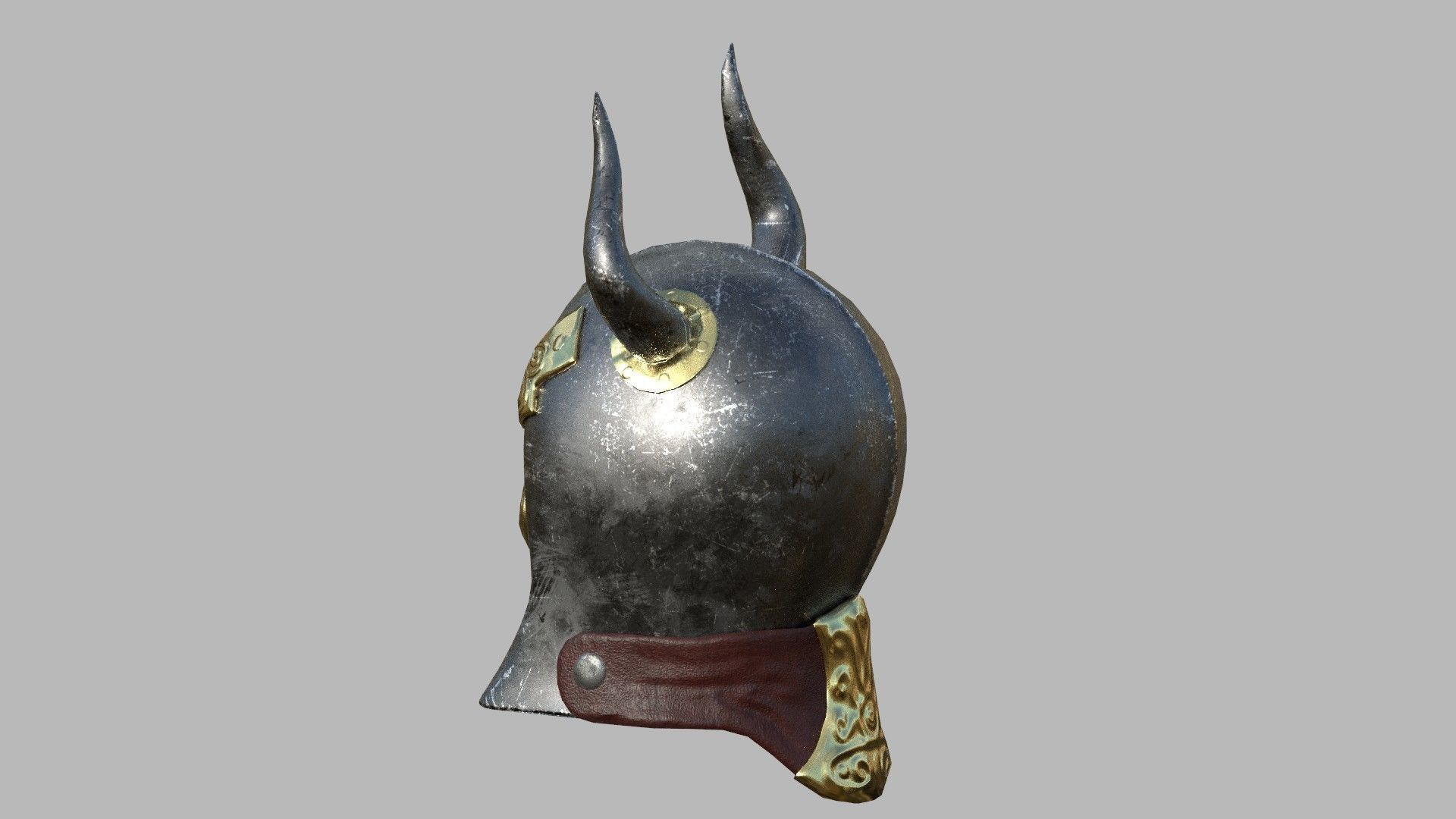 Horned barbarian helmet with PBR material Low-poly 3D model_5