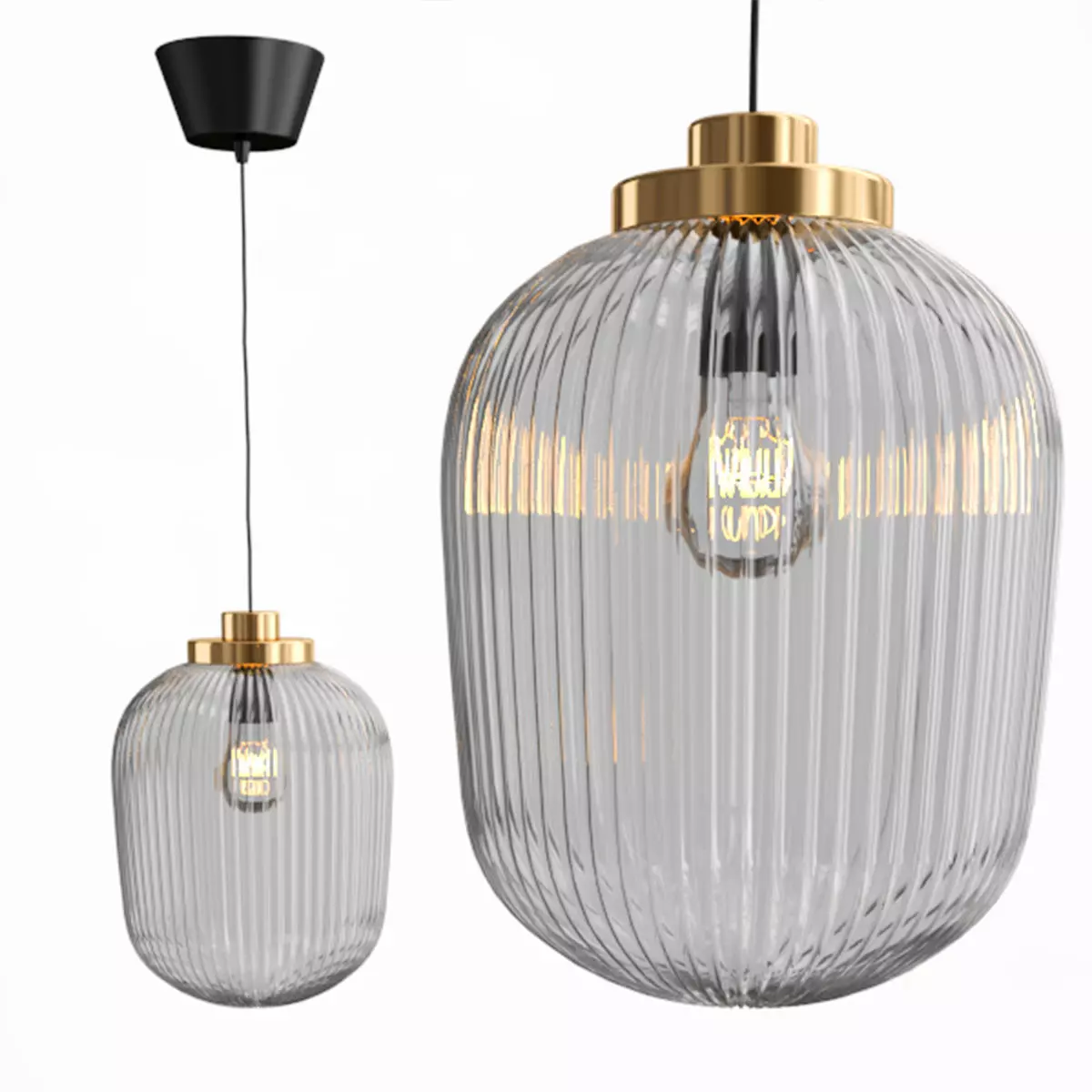 SOLKLINT two glass pendant lights with gold and brass accents 3D model