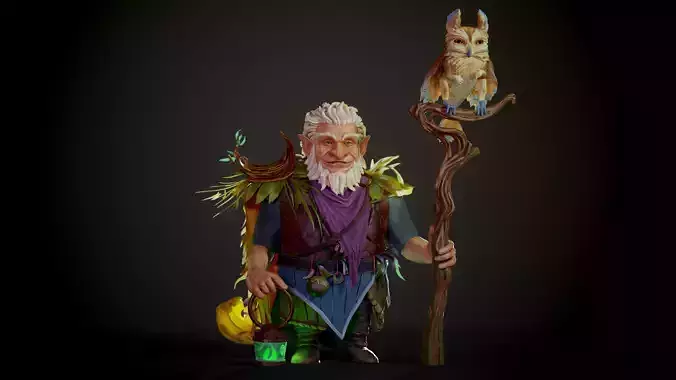 Low poly character druid with creature Low-poly 3D model