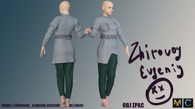 Jacket with asymmetric fastening and pants 3D model