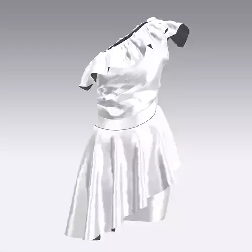DRESS WHITE DRAPED ASYMETRIC SKIRT ONE SOULDER RUFFLED LOOK