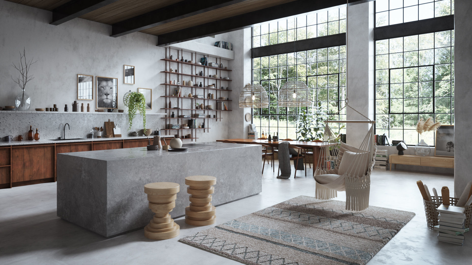 Boho Design Interior Scene for Cinema 4D and Octane Render 3D model_2