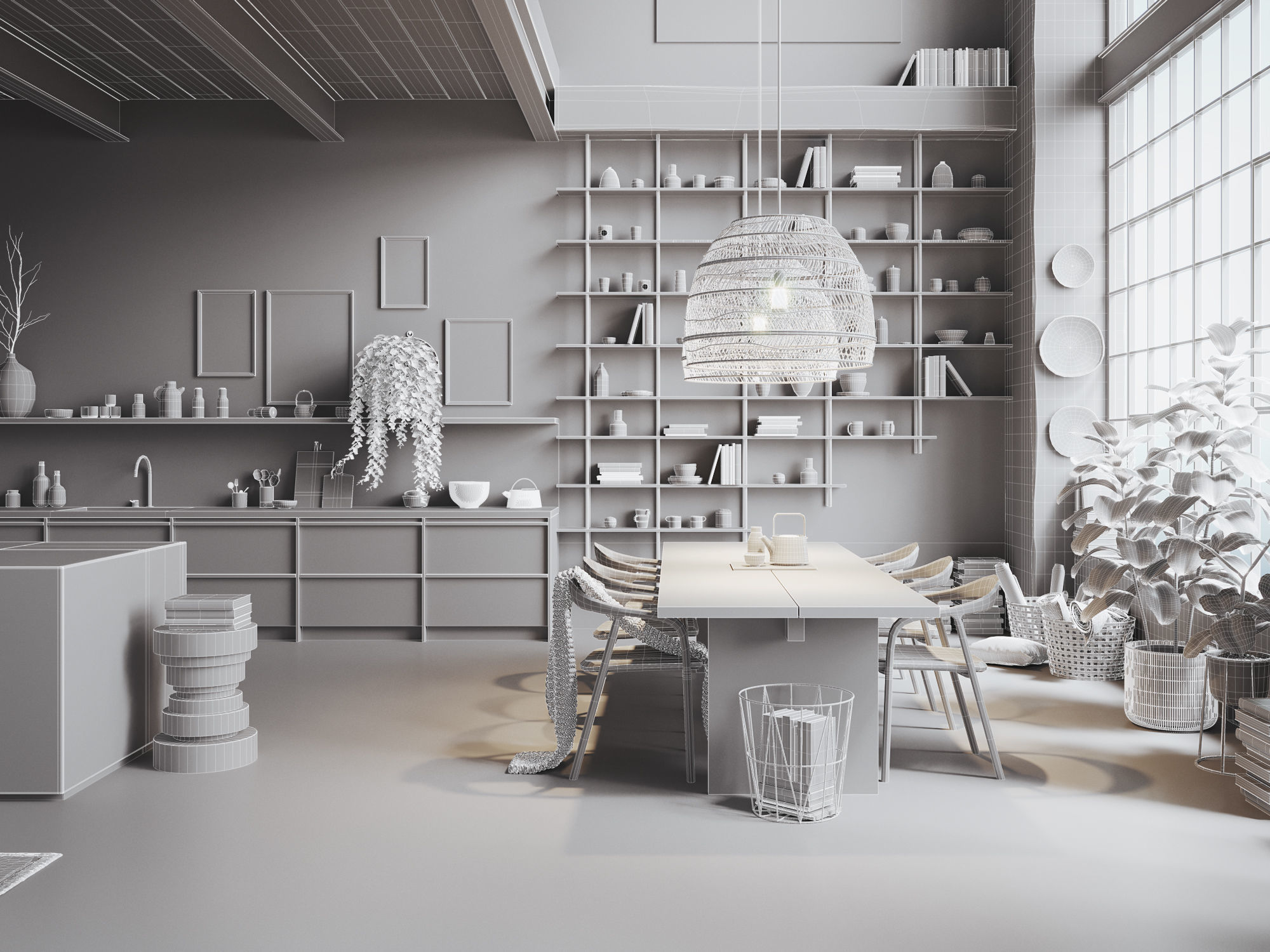 Boho Design Interior Scene for Cinema 4D and Octane Render 3D model_13