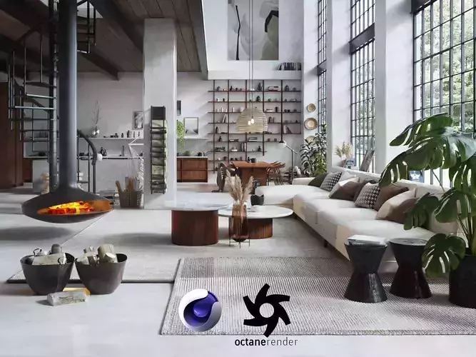 Boho Design Interior Scene for Cinema 4D and Octane Render 3D model