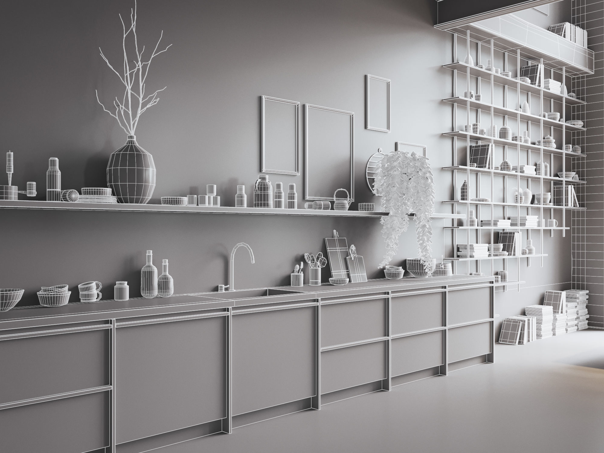 Boho Design Interior Scene for Cinema 4D and Octane Render 3D model_14