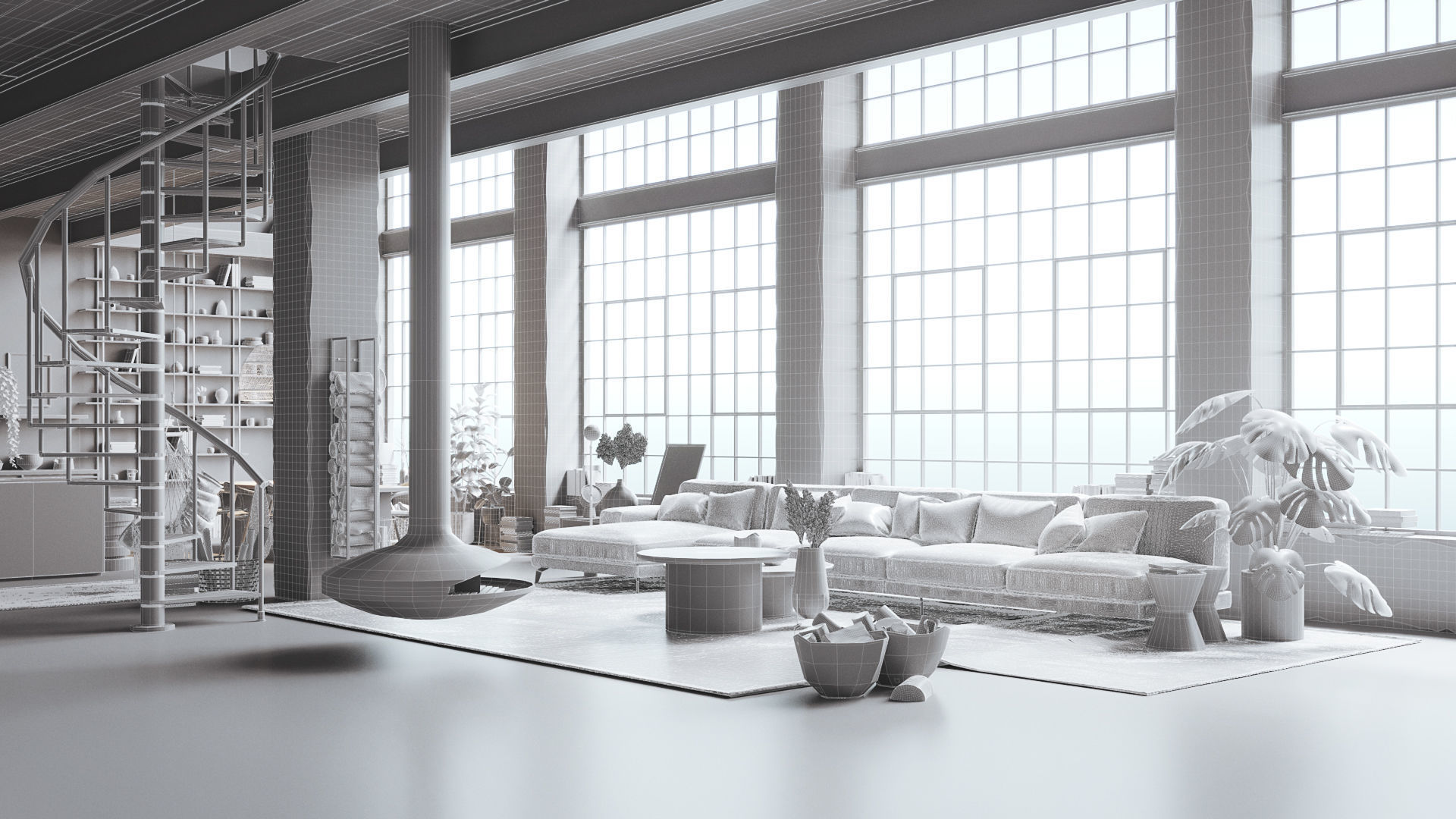 Boho Design Interior Scene for Cinema 4D and Octane Render 3D model_9