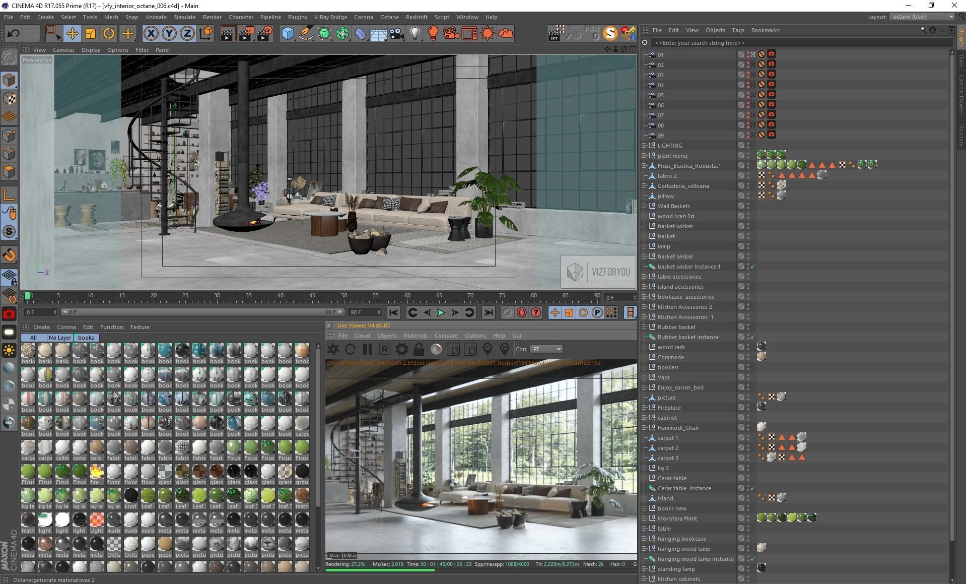 Boho Design Interior Scene for Cinema 4D and Octane Render 3D model_18