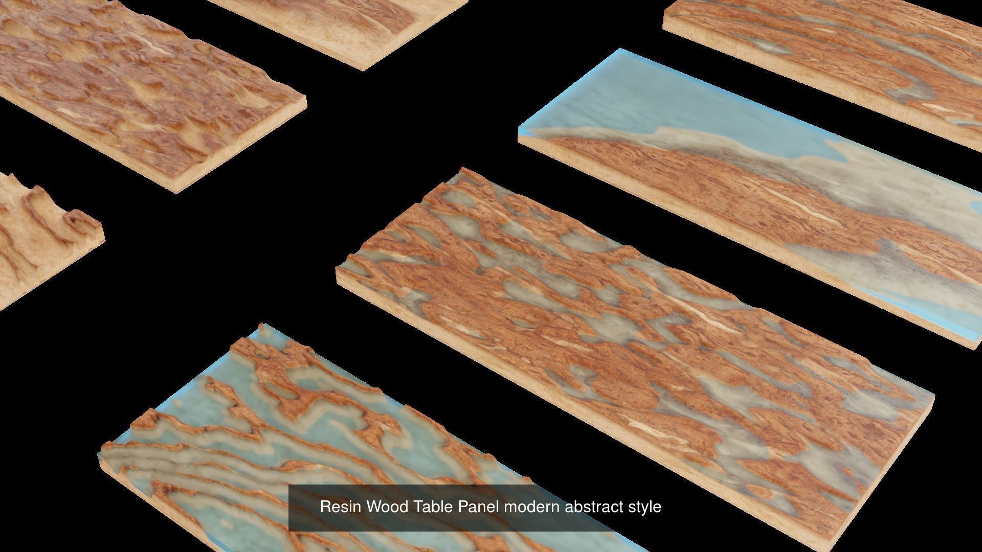 BUNDLE Resin Wood Table Panel modern style 3D Model Collection_2