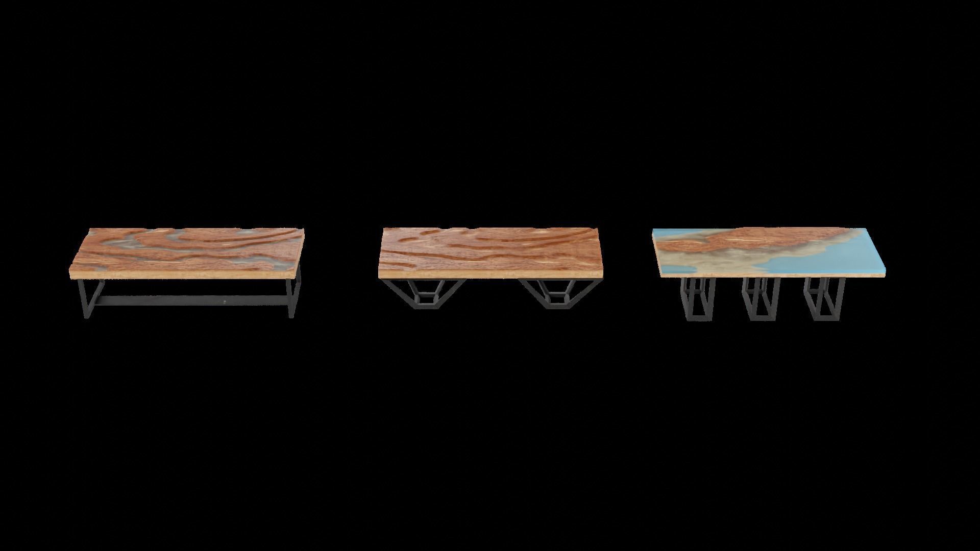 BUNDLE Resin Wood Table Panel modern style 3D Model Collection_5
