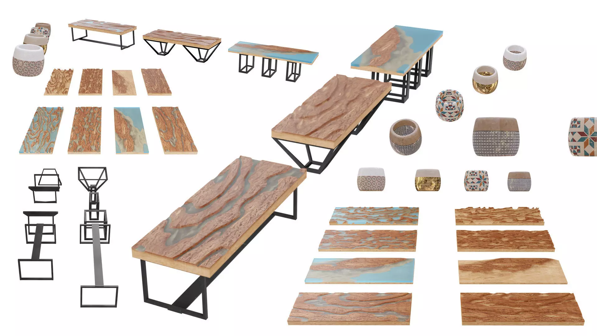 BUNDLE Resin Wood Table Panel modern style 3D Model Collection_0
