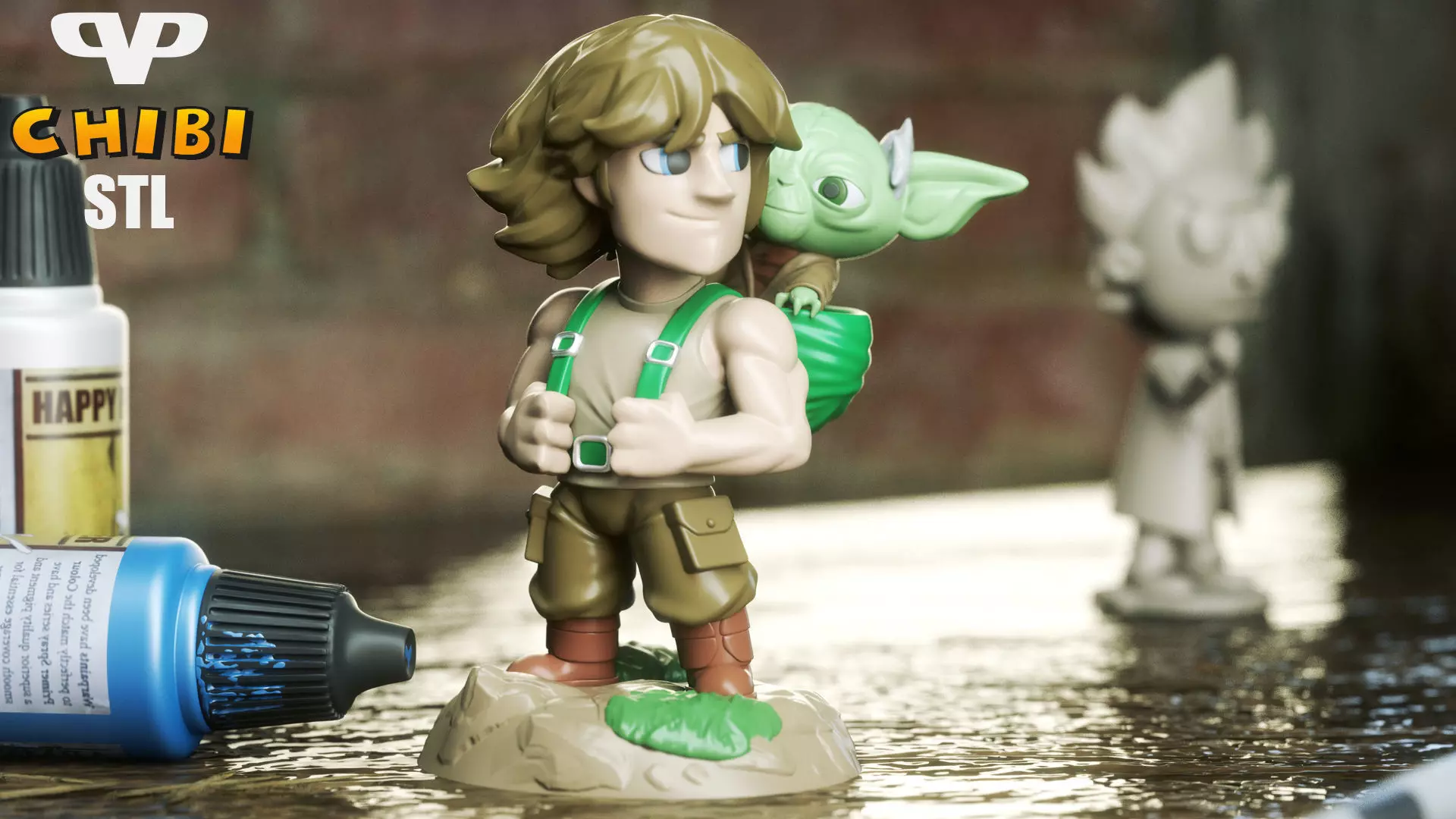 Luke and Yoda Chibi for 3D Printing STL 3D print model_0