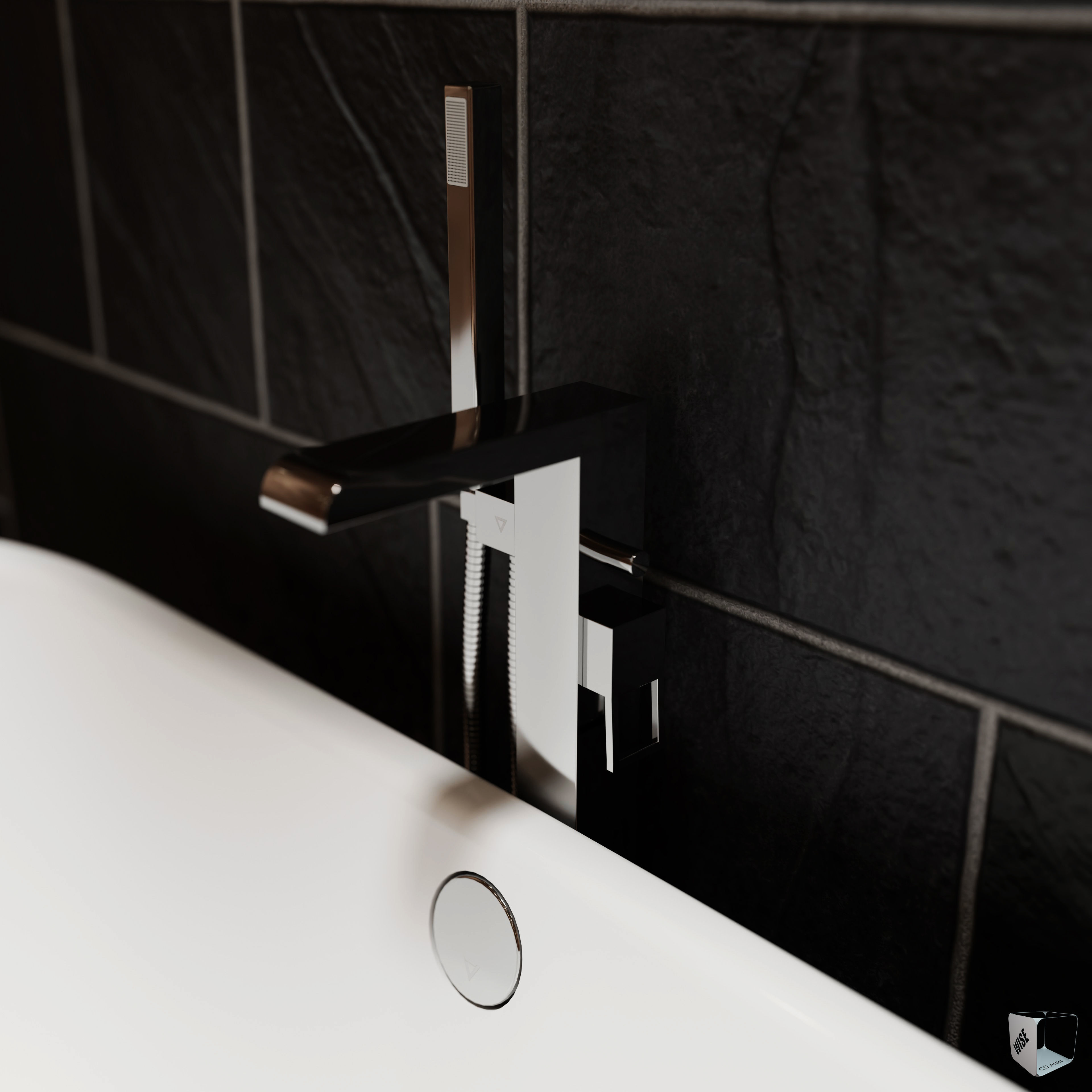 Bathroom marble with circular mirror 3D model_7