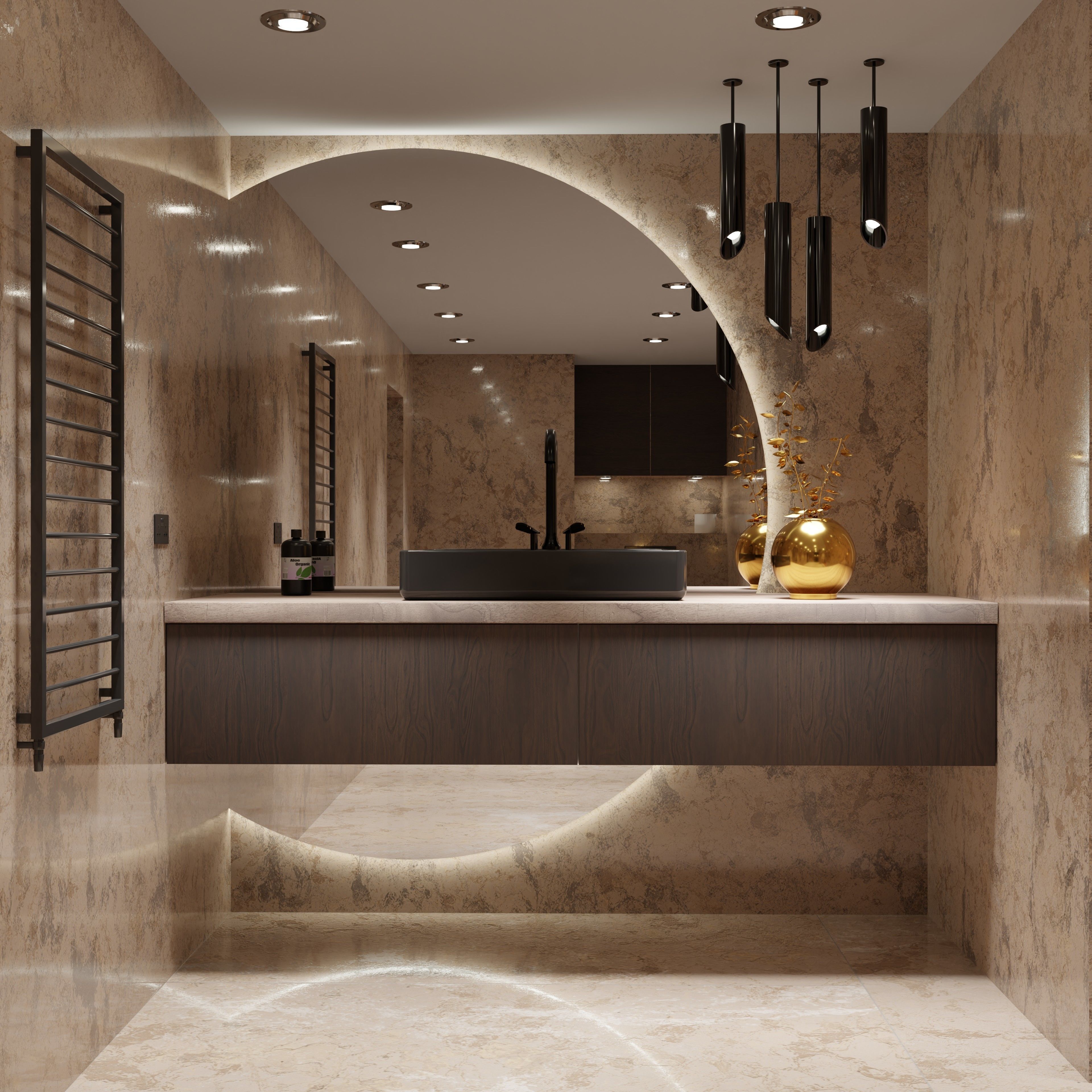 Bathroom marble with circular mirror 3D model_12