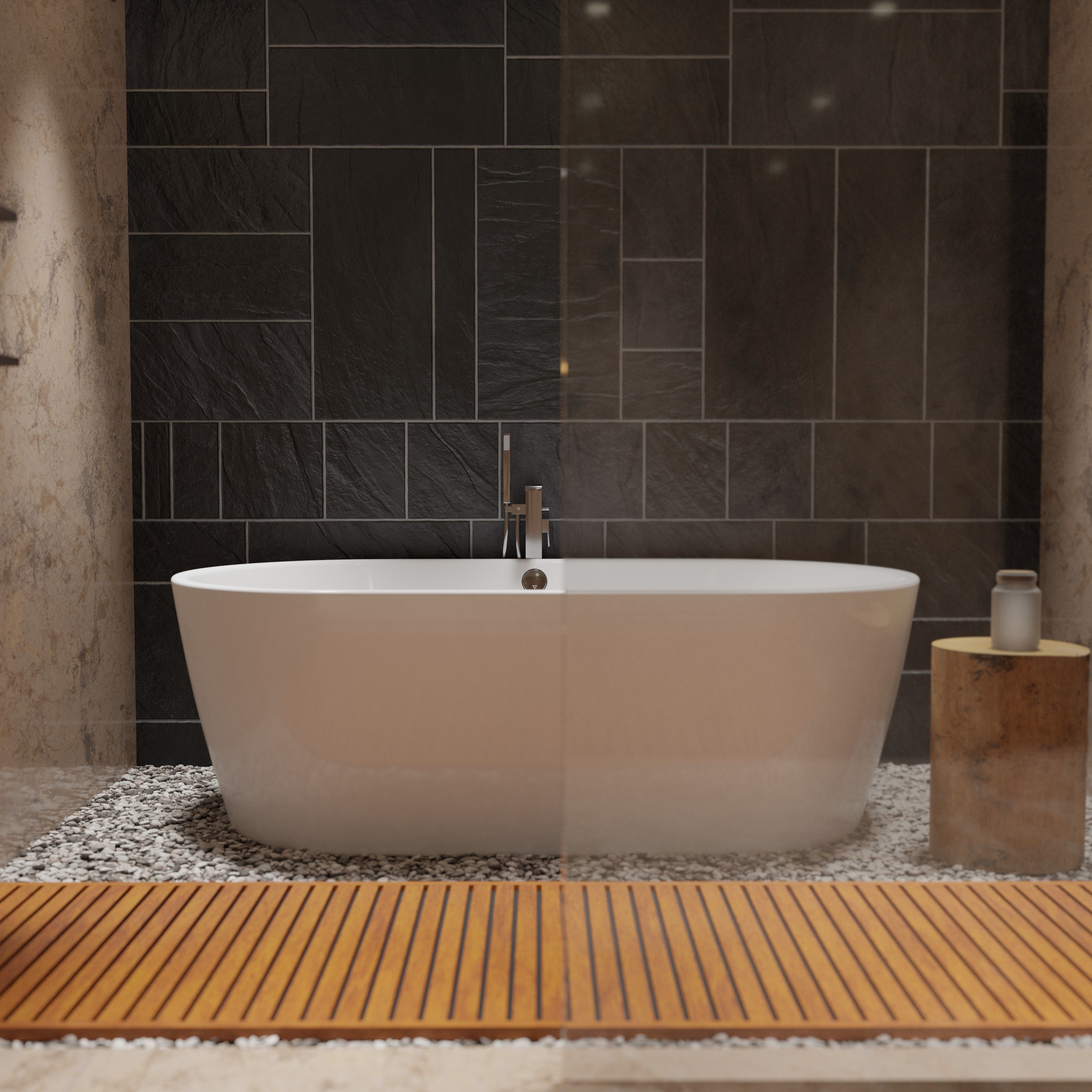 Bathroom marble with circular mirror 3D model_21