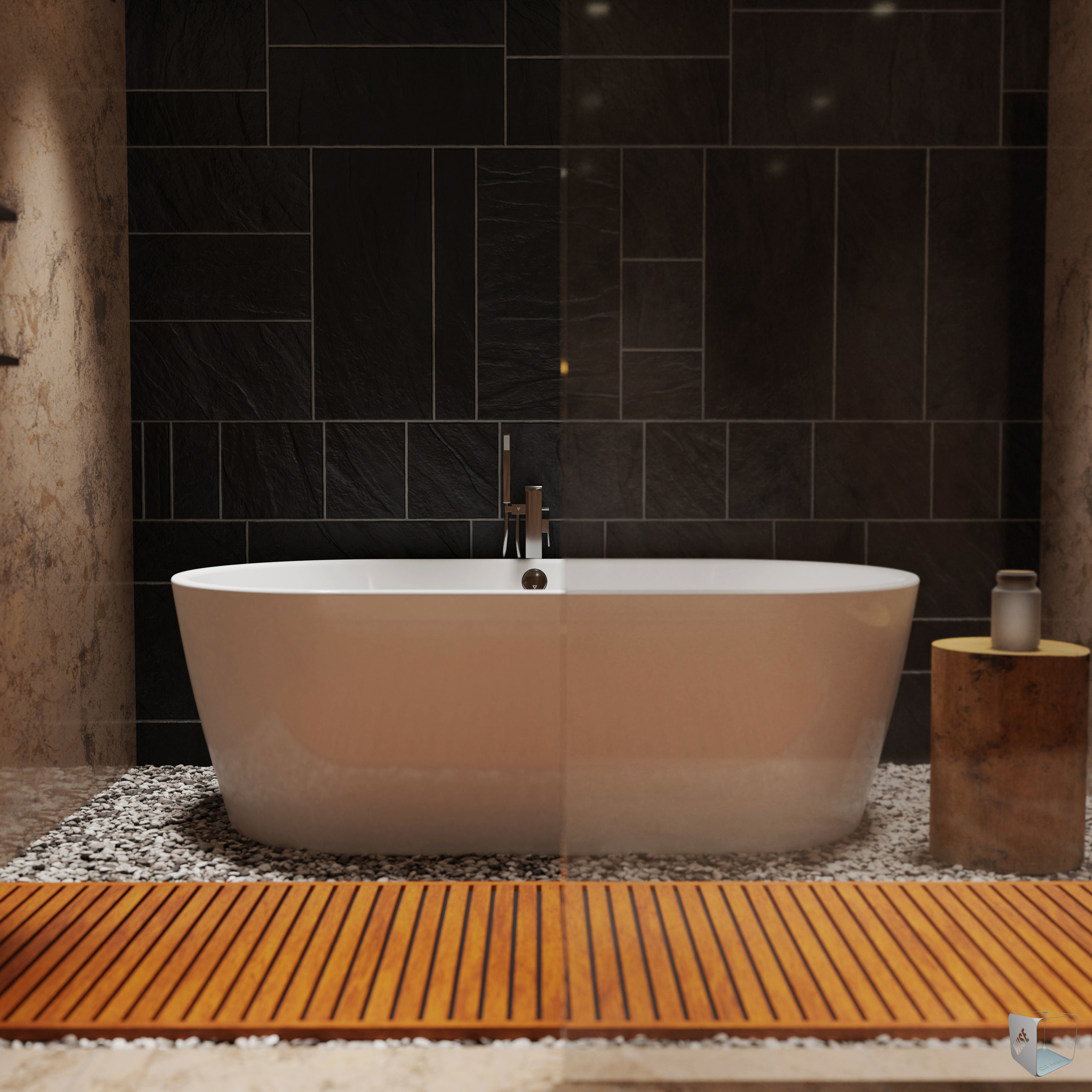 Bathroom marble with circular mirror 3D model_8