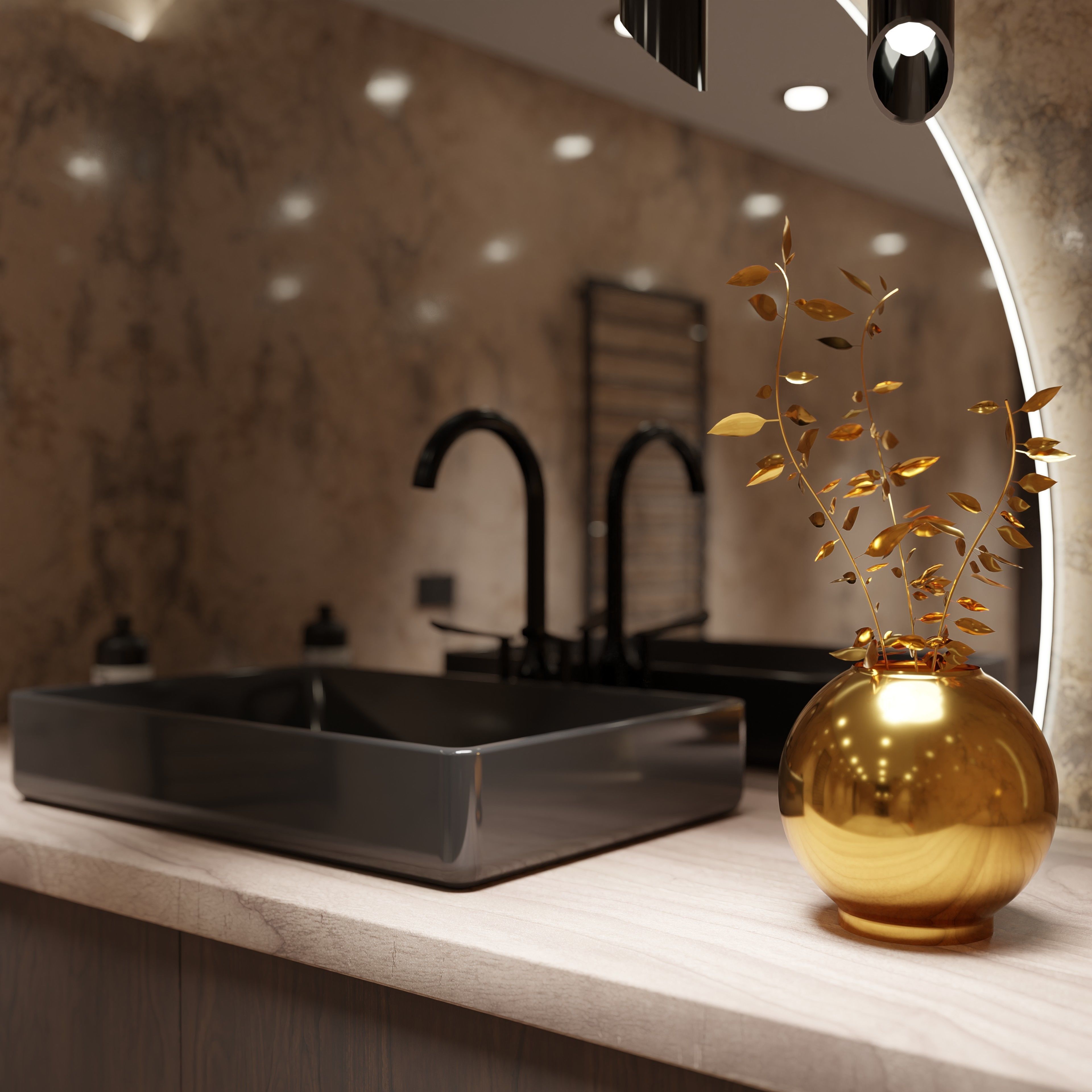 Bathroom marble with circular mirror 3D model_17