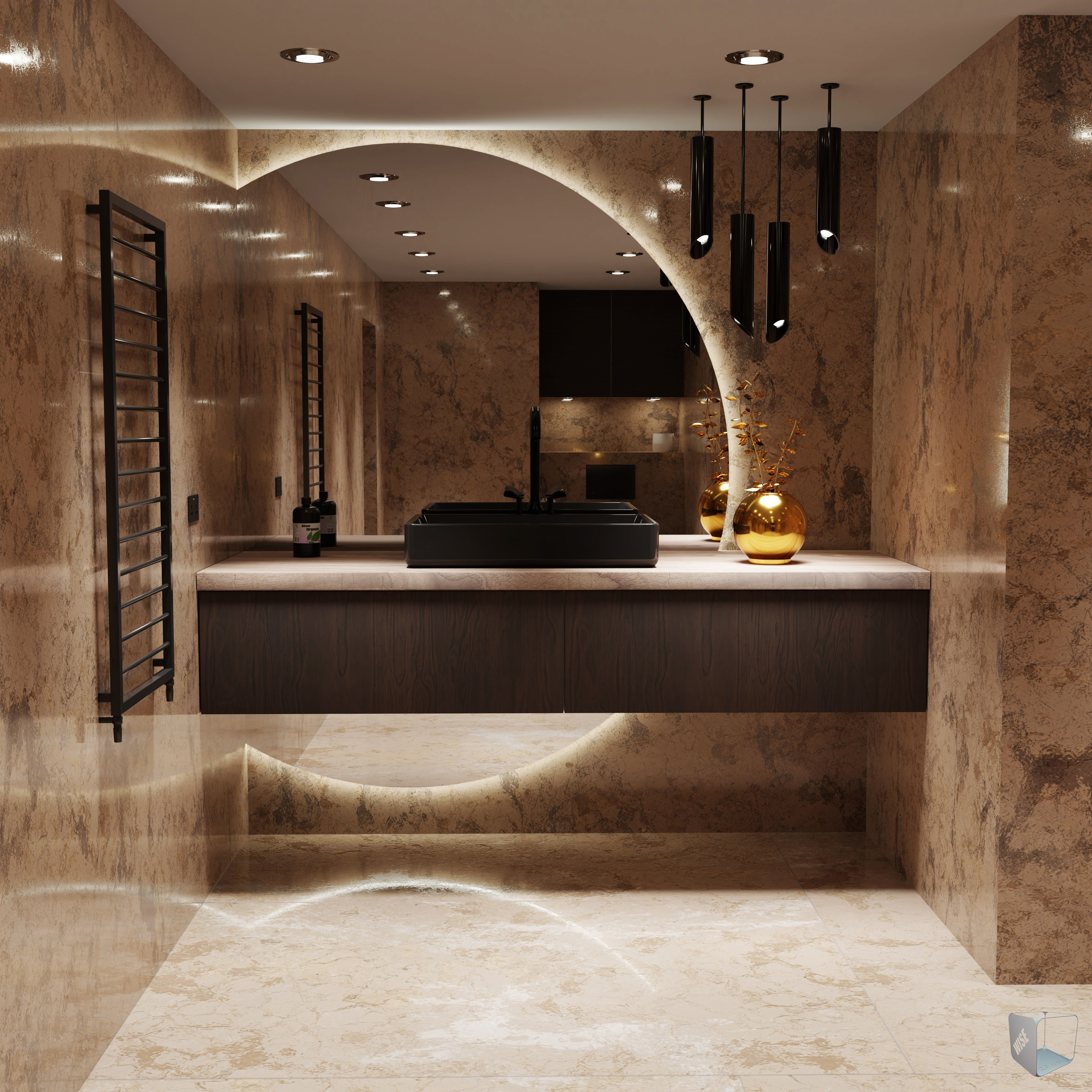 Bathroom marble with circular mirror 3D model_3
