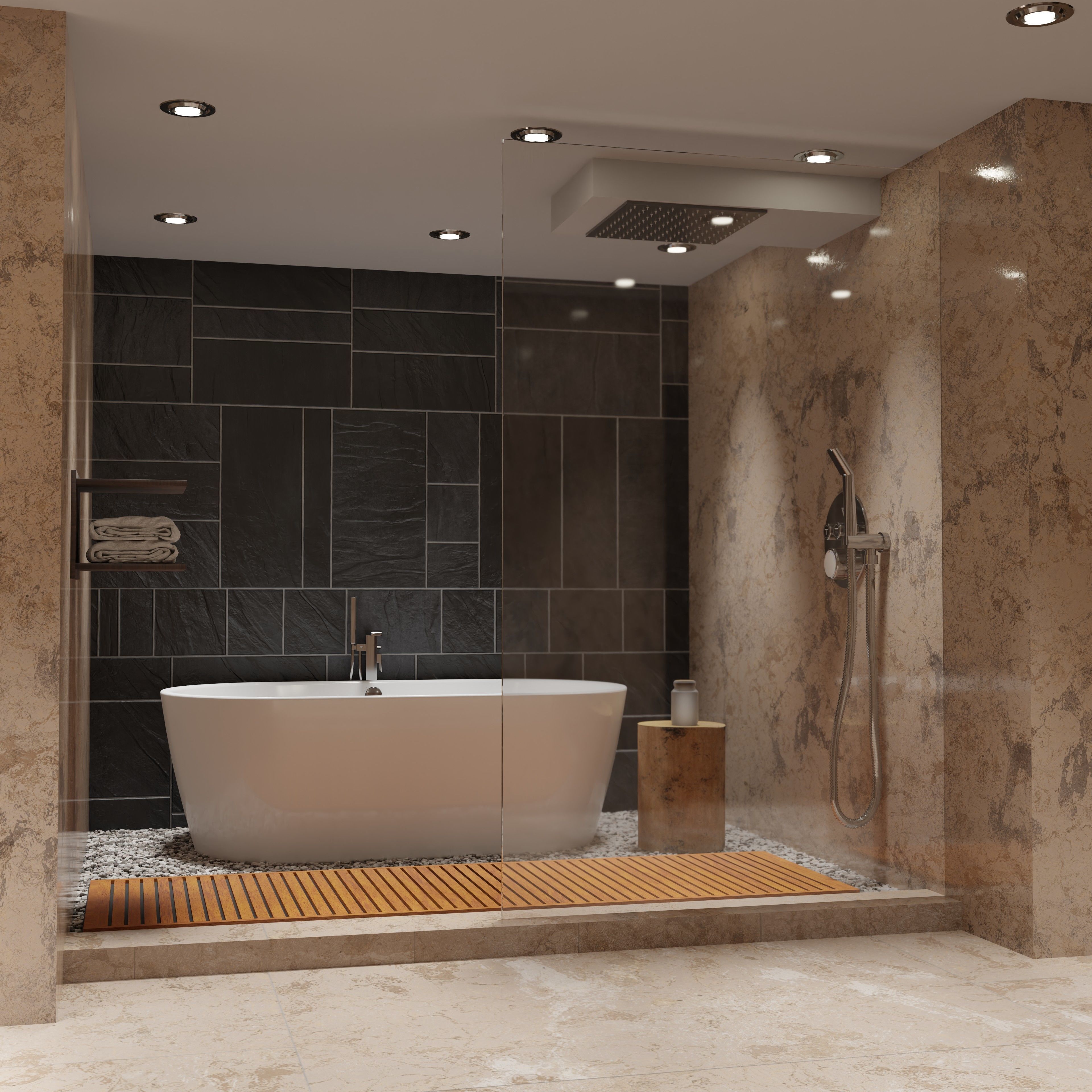 Bathroom marble with circular mirror 3D model_14