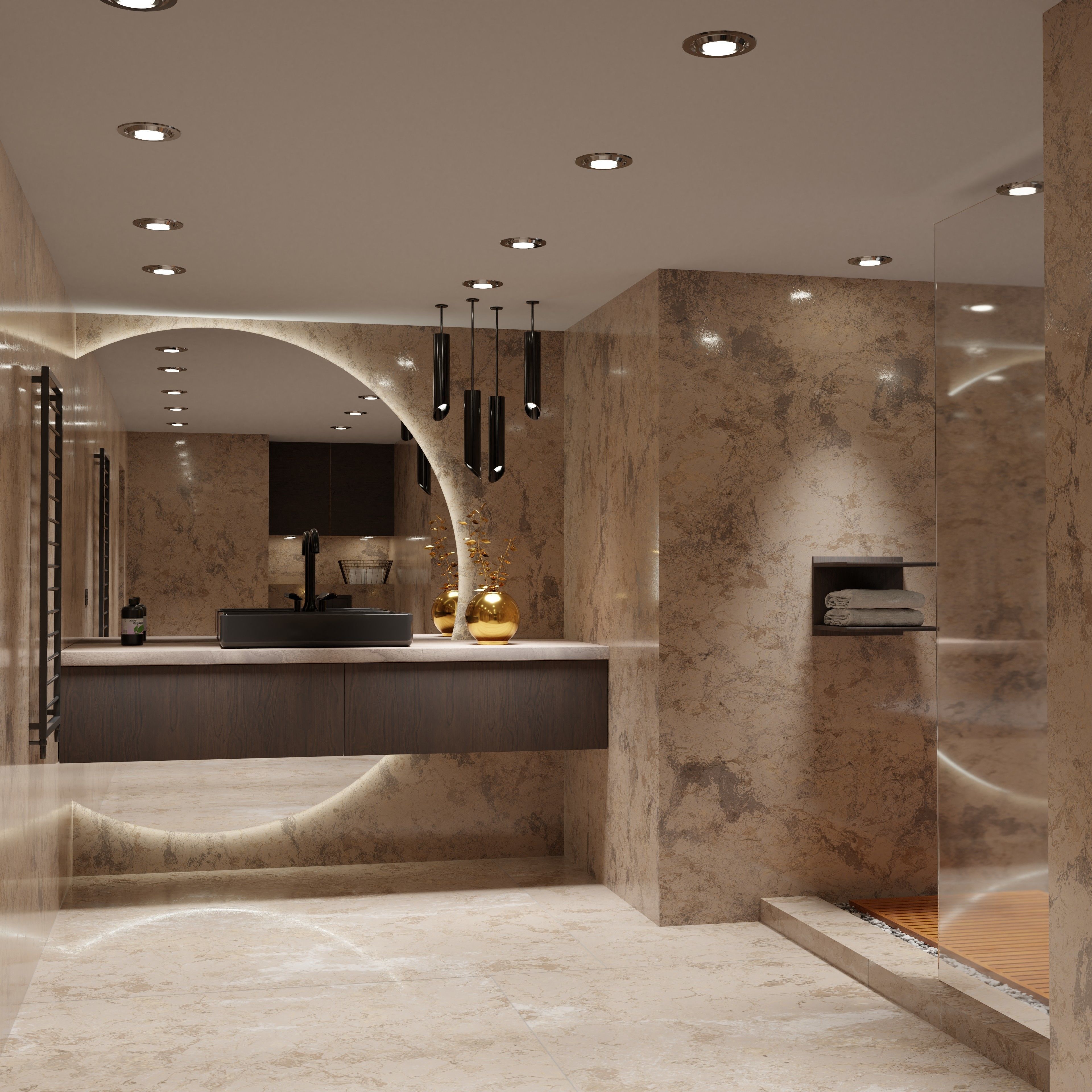 Bathroom marble with circular mirror 3D model_11